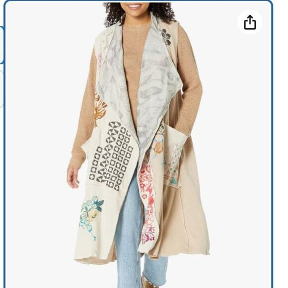 Johnny Was Jackets & Blazers - NEW Johnny Was BIYA Embroidered Longline Knit Vest XL Draped Boho Patch Pockets